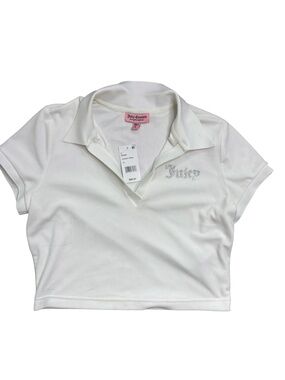 Juicy Couture White Cropped Polo with Rhinestone 'Juicy'